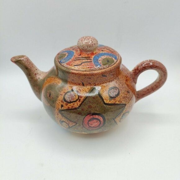 Italian Pottery Ceramic Teapot Moon and Stars Geometric Design Made in Italy - Picture 2 of 10